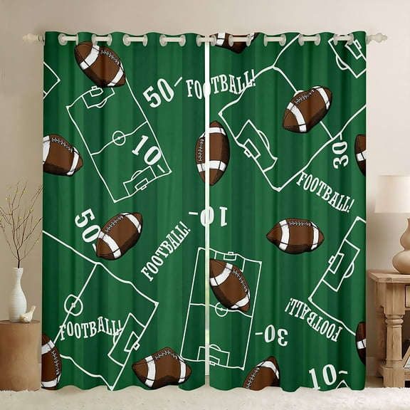 Manfei Rugby Sport Blackout Curtains Set of 2 (52x84 Each),Boys Rugby Game Lovers Window Curtains,Green Brown Curtains and Drapes For Boys Kids,Ultra Soft Home Decor
