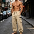 thumbnail image 2 of Lmueinov Mens Cargo Jogger Pants with Zip Pockets Outdoor Drawstring Elastic Waist Athletic Pants for Men Loose Fit Gym Workout Running Casual Pants, 2 of 8
