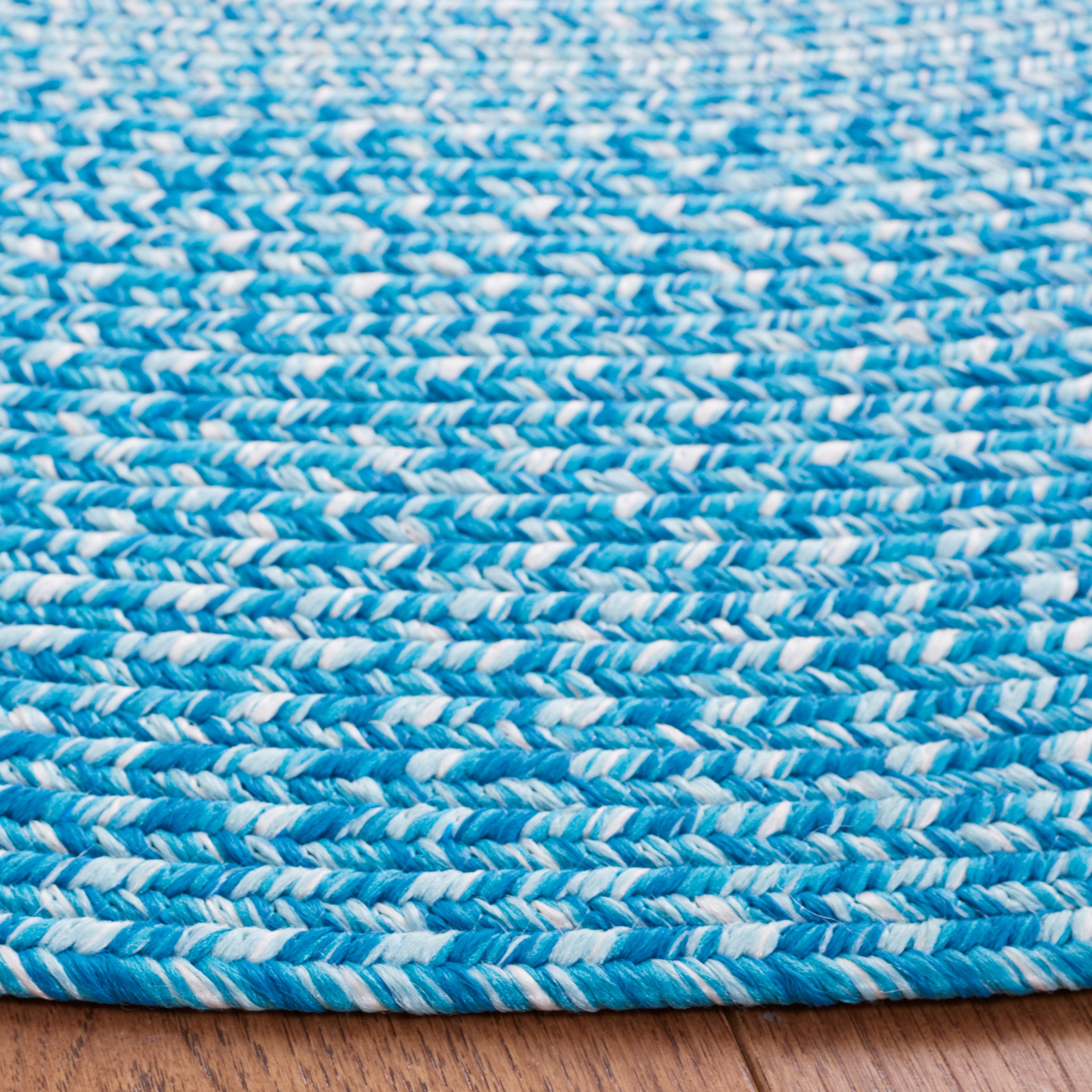 SAFAVIEH Braided Evangeline Bordered Machine Washable Reversible Area Rug, Aqua, 6' x 9' Oval