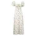 thumbnail image 1 of Vestido floral con cuello cuadrado para mujer Vestidos con mangas abullonadas y abertura en la cintura, 1 of 8