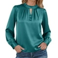 thumbnail image 5 of ClodeEU Button Down Shirts for Women, Satin Silk Shirts for Work, Basic Tops V Neck, Fashion Blouse Dark Blue,Womens Plus M, 5 of 7