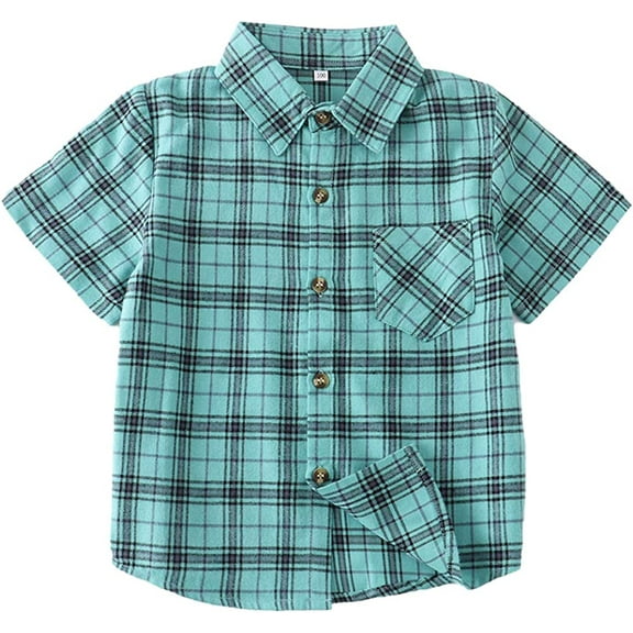 Boys Button Down Short Sleeve Shirts Toddler Buffalo Plaid Shirt with Pocket School Uniform Dress Shirt