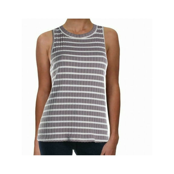 FREE PEOPLE Womens Purple Striped Sleeveless Jewel Neck Tank Top Size: L