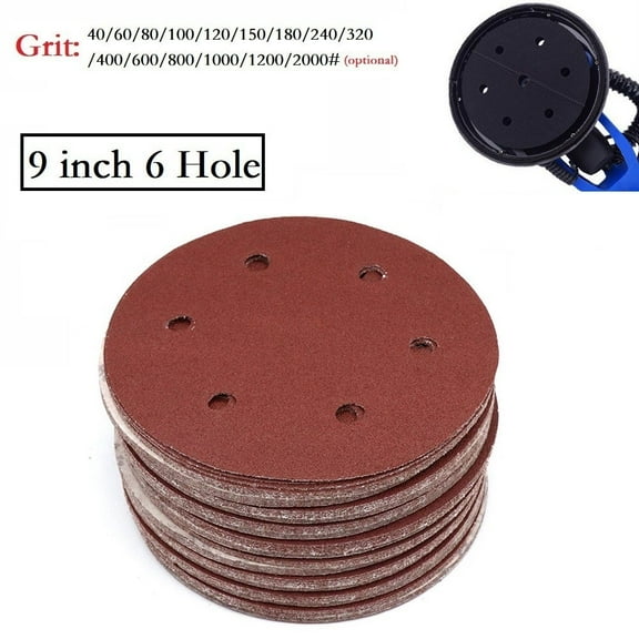 9Inch Sandpaper 225Mm 6 Hole Sanding Paper 40-2000 Grit Electric Wall Polisher Sandpaper Sanding Disc Polishing Grinding 80Grit Fangkenuo