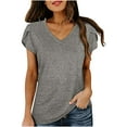 thumbnail image 3 of Mittory Womens Tops V Neck Summer Petal Sleeve Casual Tshirts Loose Fit Comfy Short Sleeve, 3 of 7