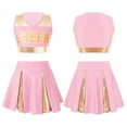 thumbnail image 5 of iiniim Teen Girls Cheer Leader Uniform Sleeveless Letter Print Crop Tops with Skirt Dancewear Light Pink 6, 5 of 7