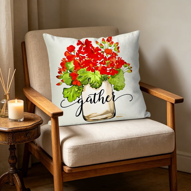 YiJuHui Spring Summer Throw Pillow Covers, Decorative Cushion Covers with Cute Floral Pattern, Soft Breathable Polyester, for Sofa Bedroom Home Decor