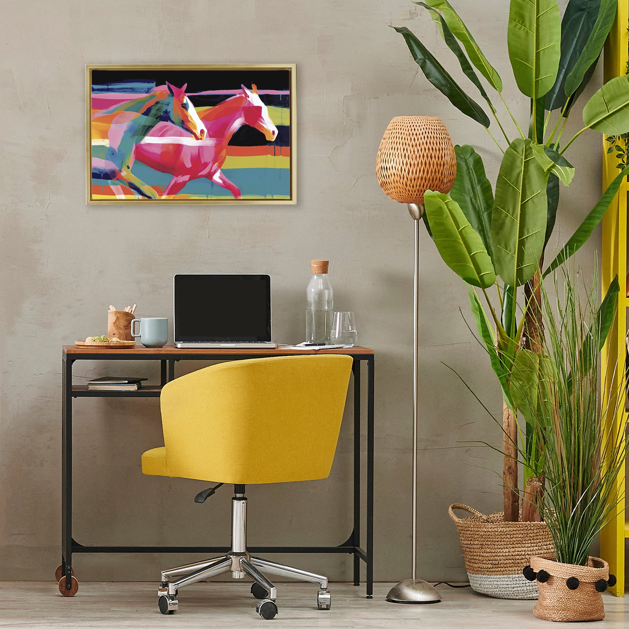 Stupell Industries Wild Horses Running Through Stripes Gold Framed Floater Canvas Wall Art, design by Chromatic Storm Studio
