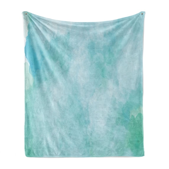 Art Abstract Soft Flannel Fleece Throw Blanket, Pastel Dream with Smoke Look Watercolor Creative Illustration, Cozy Plush for Indoor and Outdoor Use, 50" x 70", Pale Blue and Seafoam, by Ambesonne