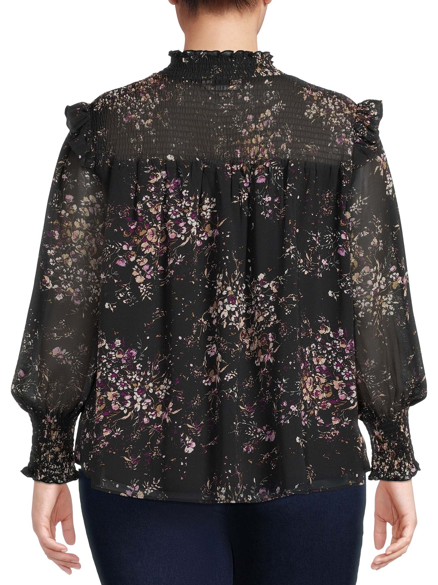 Terra & Sky Women's Plus Size Smocked High Neck Blouse