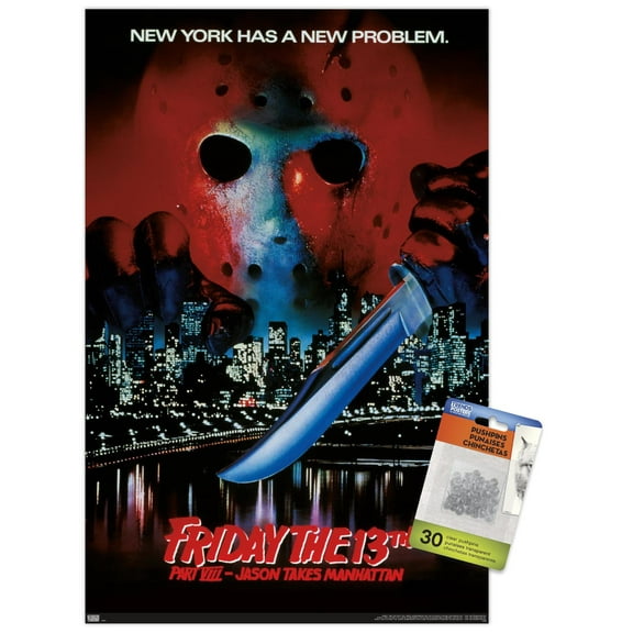 Friday The 13th Part ViII: Jason Takes Manhattan - One Sheet Wall Poster with Pushpins, 14.725" x 22.375"