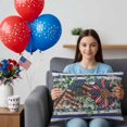 thumbnail image 4 of 2 Pack Outdoor Waterproof Throw Pillows,USA Flag Flowers Eucalyptus Leaf Decorative Rectangle Pillow Case Patio Pillows for Chair Couch Sofa 20x12in, 4 of 9
