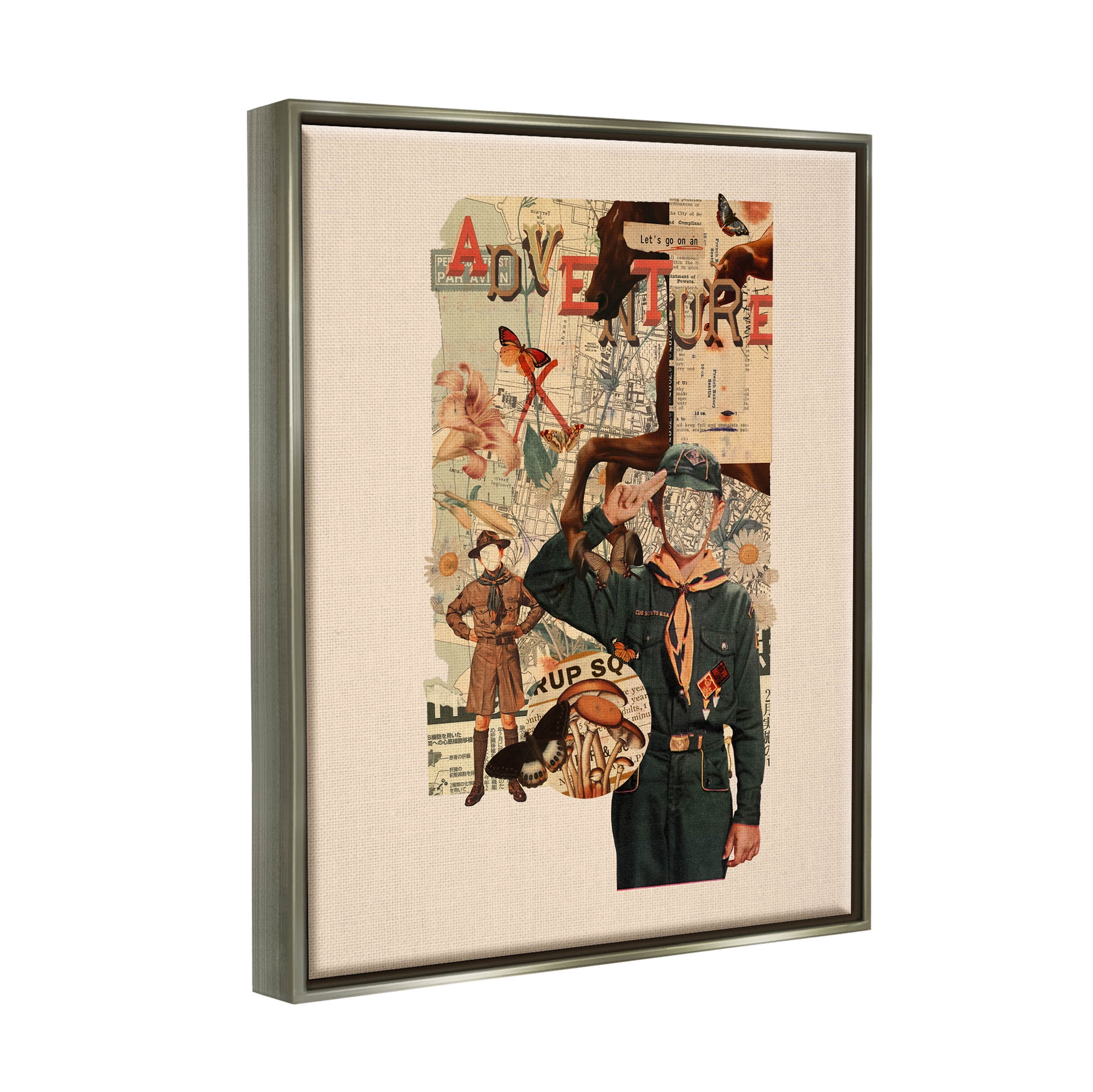 Stupell Industries Surreal Adventure Botanical Collage Graphic Art Luster Gray Floating Framed Canvas Print Wall Art, Design by Matheus Lopes Castro