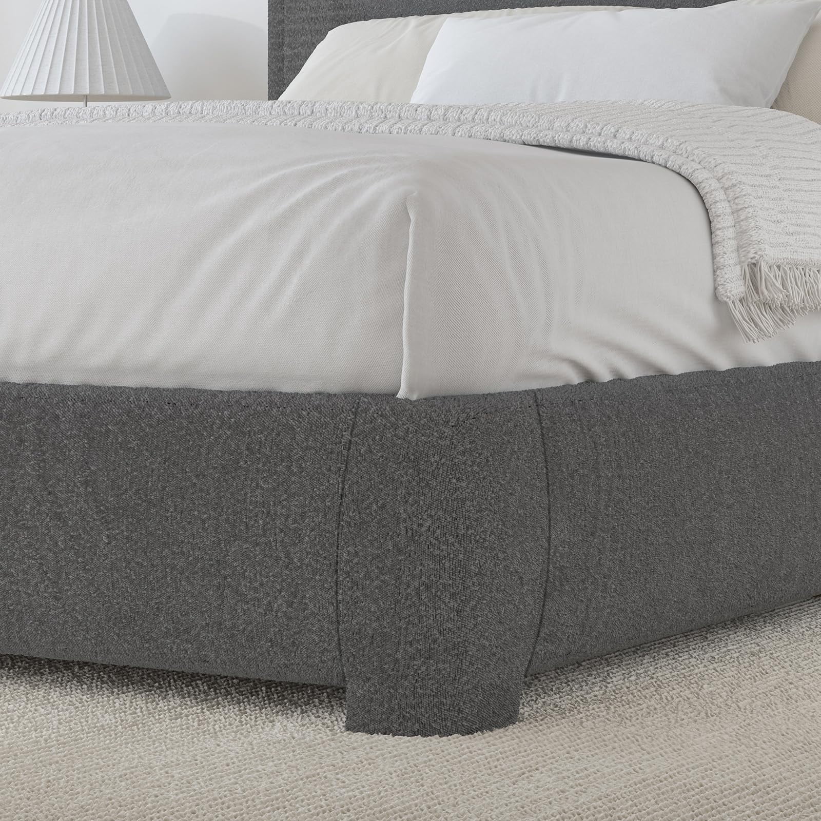 4 EVER WINNER Queen Size Bed Frame, Boucle Upholstered Bed Frame with Headboard, No Box Spring Required, Easy Assembly, Dark Gray