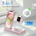 thumbnail image 3 of Wireless Charger,Magnetic Charging Stand Compatible with iPhone 17 16 15 14 13 12 11 Pro Max Plus XS XR X 8,for Apple Watch 9 8 7 6 5 4 3 2 SE,for AirPods 3 2 Pro,3 in 1 Charging Station, Pink, 3 of 11