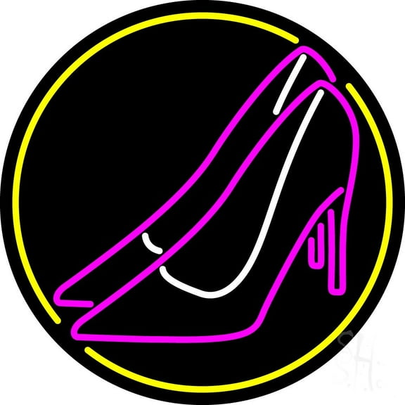 Pink High Heels Yellow Border LED Neon Sign 18 x 18 - inches, Black Square Cut Acrylic Backing, with Dimmer - Bright and Premium built indoor LED Neon Sign for store interior Décor, Storefront.