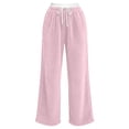 thumbnail image 4 of Tqcoqu Women's Contrast Waist Fuzzy Fleece Wide Leg Pants Drawstring Elastic Waist with Pockets Warm Casual Long Trousers, 4 of 6
