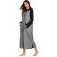 thumbnail image 3 of Oudiya Women Long Sleeve Nightgown Cotton Hooded Night Shirt Contrast Color Full Length Loungewear with Pocket, S-4XL, 3 of 7