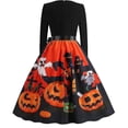 thumbnail image 3 of Vestidos de otoño para mujer Disfraz de Halloween con estampado de murciélago de calabaza L, 3 of 4