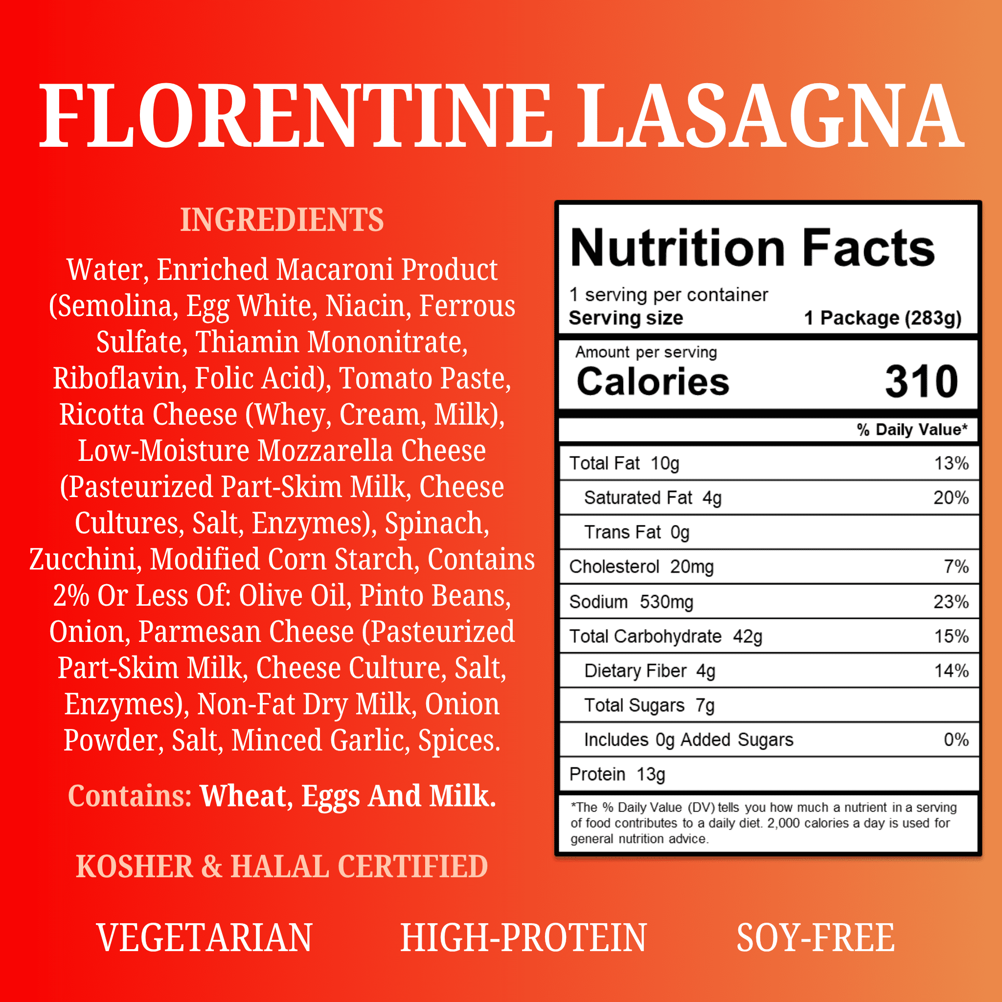 My Own Meals, Florentine Lasagna, Kosher, Shelf Stable, 10 OZ, Pack of 6