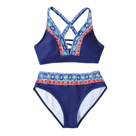 Divhosrg High Waisted Bathing Suit for Women  Bikini Sets for Women Cheeky  Bathing Suit for Women Tummy Control Two Piece  Women s Swimwear Tankini  Blue Swim Suits for Women 2025 4XL