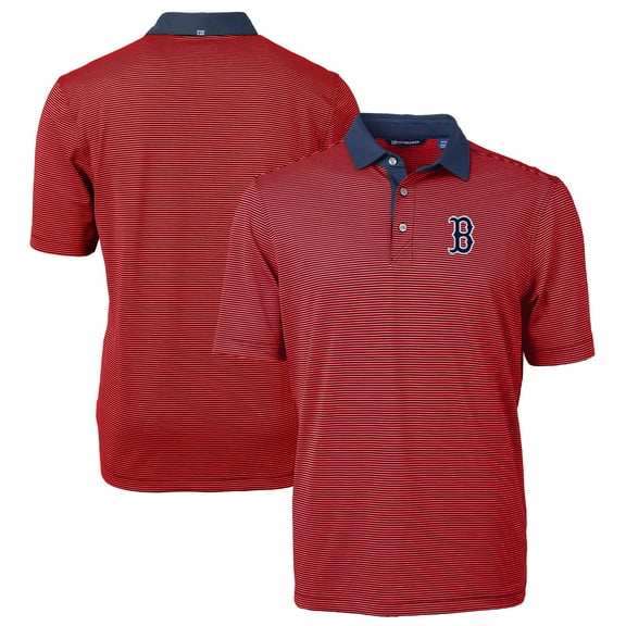 Men's Cutter & Buck Red/Navy Boston Red Sox Virtue Eco Pique Micro Stripe Recycled Polo