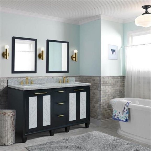 61 in. Double Rectangle Sink Vanity with Granite Top, Dark Gray & Gray