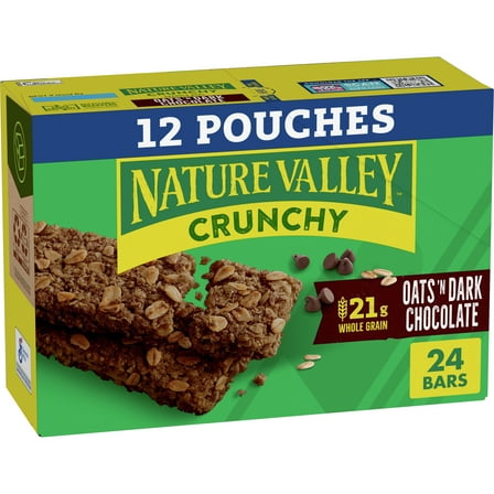 Nature Valley Crunchy Granola Bars, Oats 'n Dark Chocolate, 24 Bars, 17.88 OZ (12 Pouches)