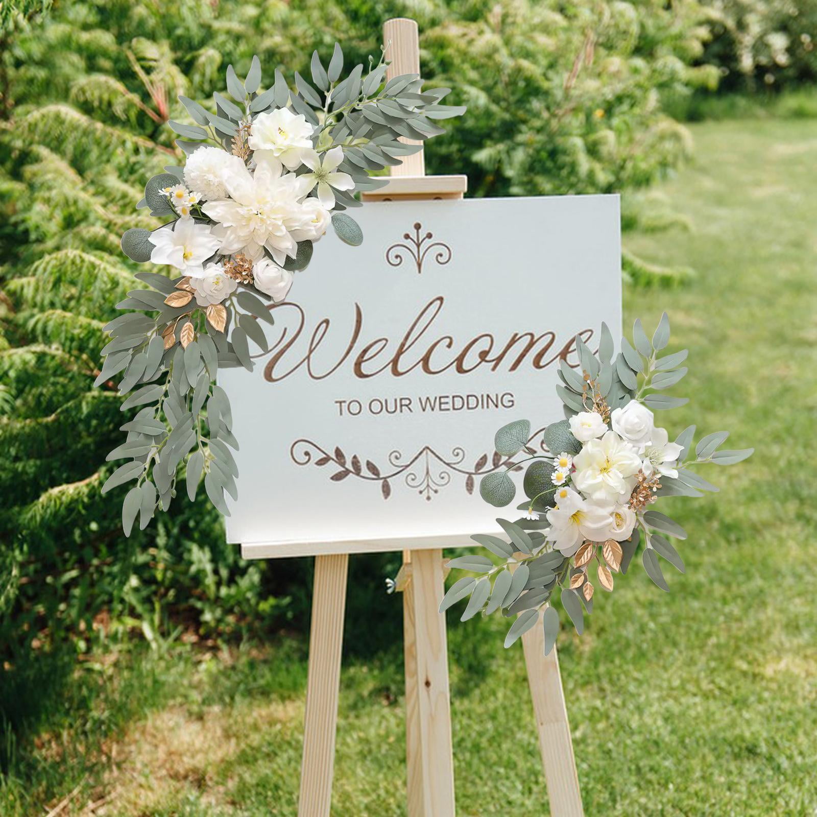 GUOOL 2 Pieces Wedding Arch Flowers Welcome Sign Decoration Corner Flowers Artificial Flowers for Ceremony Birthday Window Ornament White
