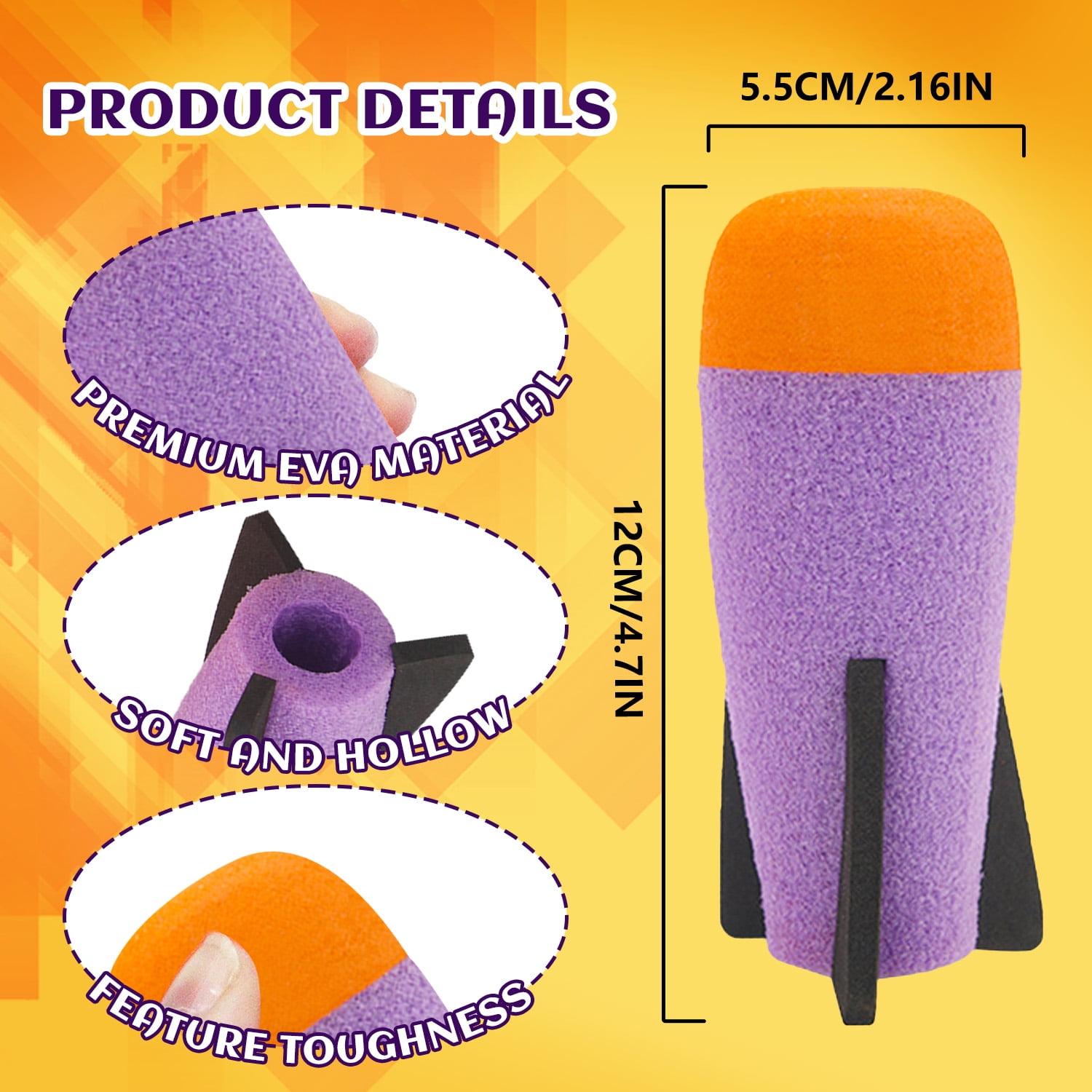 BOROLA 10 Pcs Missile Filled Foam Rocket Launcher, Compatible For Nerf N-Strike Elite series(purple)