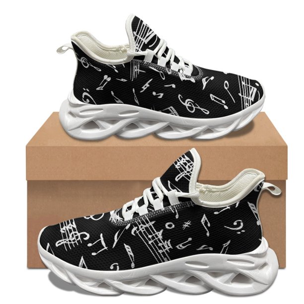 Zapatos casuales con cordones de diseñador de marca, zapatos de malla con estampado de notas de moda para mujer, zapatos para caminar al aire libre, zapatillas transpirables antideslizantes para estud