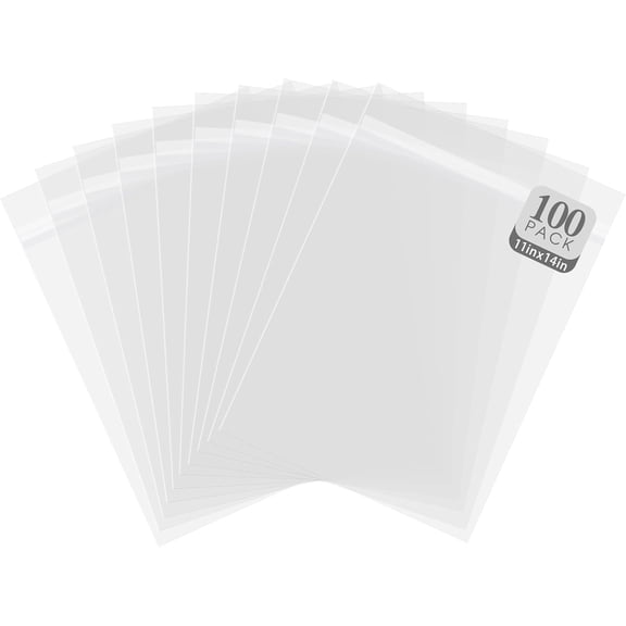 , Pack of 100 11 1/4 x 14 1/8 Crystal Clear Storage Sleeves, Acid-Free Resealable Bags for 11x14 Photo Mats, Art Prints, Drawings