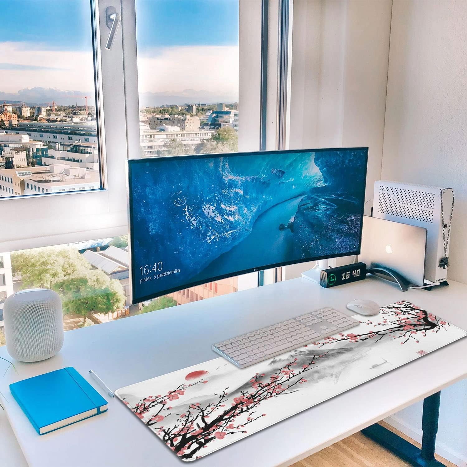 Large Gaming Mouse Pad, Anti-Slip Extended Mouse Pad,Waterproof Keyboard Pad, Mouse Mat Desk Pad for Gamer Office Home XL 31.5" x 11.8" Japanese Cherry Blossom