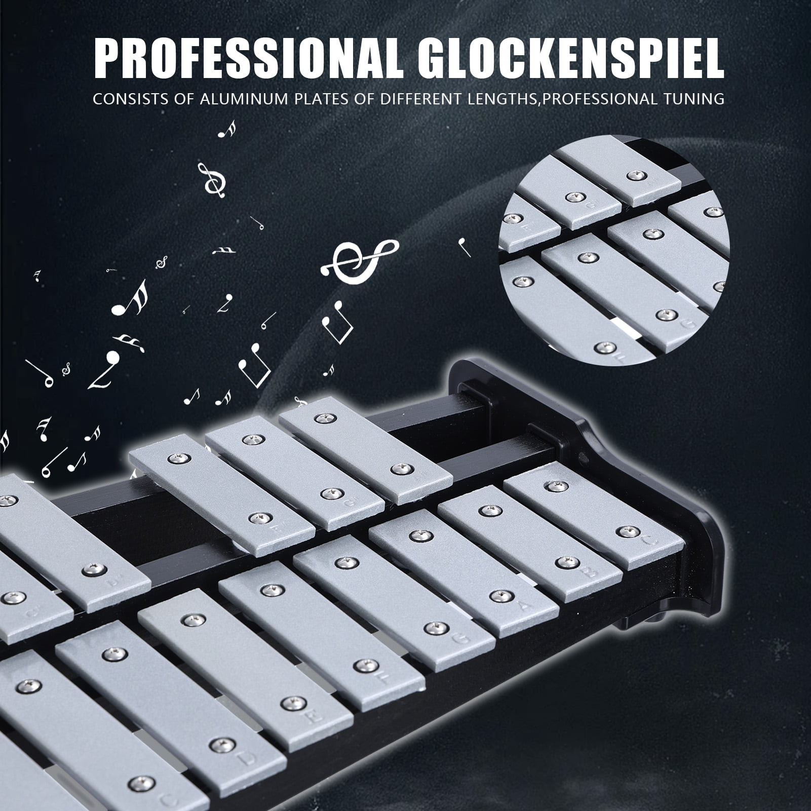 Happydeer Percussion Kit, Glockenspiel & Dumb Drum & Practice Pad Mallets, 32 Notes Bell Kit, Aluminum Plate Xylophone Bell Percussion Instruments with Adjustable Height Stan