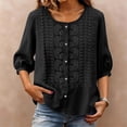 thumbnail image 2 of Wutalume Women's 3/4 Sleeve Button Down Top - Casual Cotton Blouse with Front Button Closure, 3/4 Sleeve Blouses for Women, Womens Summer Tops Lightweight,Black XL, 2 of 8