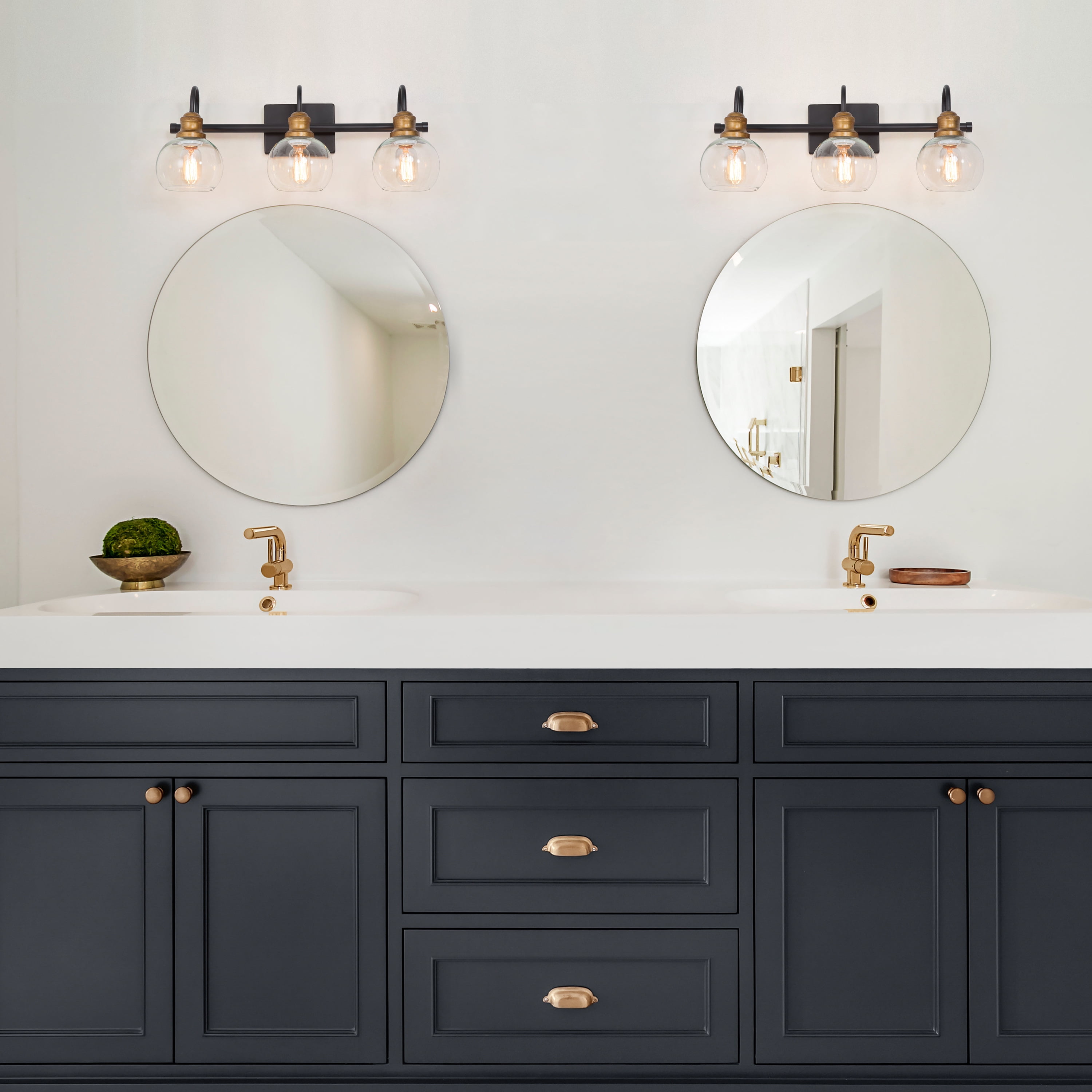 LNC 3-Light Farmhouse Vanity Light in Bronze and Brushed Gold with Globe Glass Shades