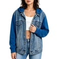 thumbnail image 4 of Hvogkswy Hooded Denim Jacket for Women Long Sleeve Button Down Jean Jacket with Multi-Pocket Fall/Winter Casual Warm Denim Jacket, 4 of 8