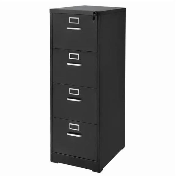 4 Drawer Locking Metal File Cabinet Heavy Duty Storage with Hanging Rod for A4 Letter Legal Size Files Easy Assembly Black