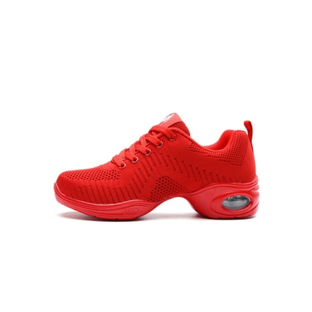 

Woobling Women Dance Sneakers Lace Up Jazz Shoe Platform Dancing Shoes Ladies Breathable Split Sole Lightweight Red 6