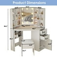 thumbnail image 6 of Corner Vanity Table Set with Lighted Mirror, Makeup Dressing Table with Storage Cabinet and Cushioned Stool, White, 6 of 10