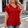 thumbnail image 5 of Scyoekwg Womens Plus Size Tops V-Neck Lace Up Cut Out Short Sleeve T-Shirt Solid Color Loose Fit Summer Blouses (Z01_Red,XXXXL), 5 of 7