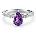 thumbnail image 3 of Gem Stone King 10K White Gold Purple Amethyst and Lab Grown Diamond Engagement Ring for Women | 0.98 Cttw | Pear Shape 8X5MM | Gemstone February Birthstone | Size 5, 3 of 6
