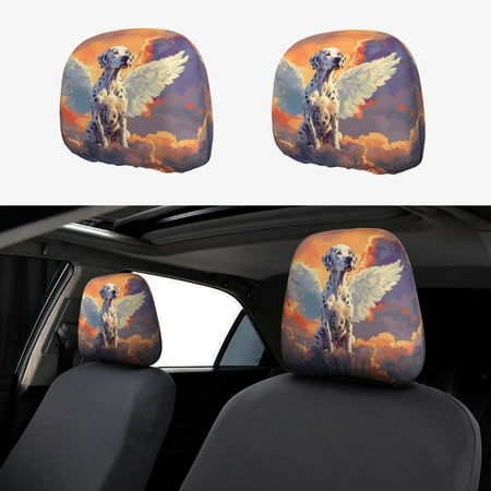 2 PCS Car Headrest Cover Colorful Cloud Spotted Dog Soft Car Seat Head Rest Cover Protector Interior Car Accessories Seat Covers for Cars Truck Auto Only Covers