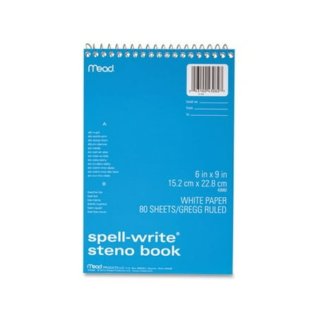 Mead Spell-Write Steno Book, Gregg Rule, 6 x 9, White, 80 Sheets/Pad