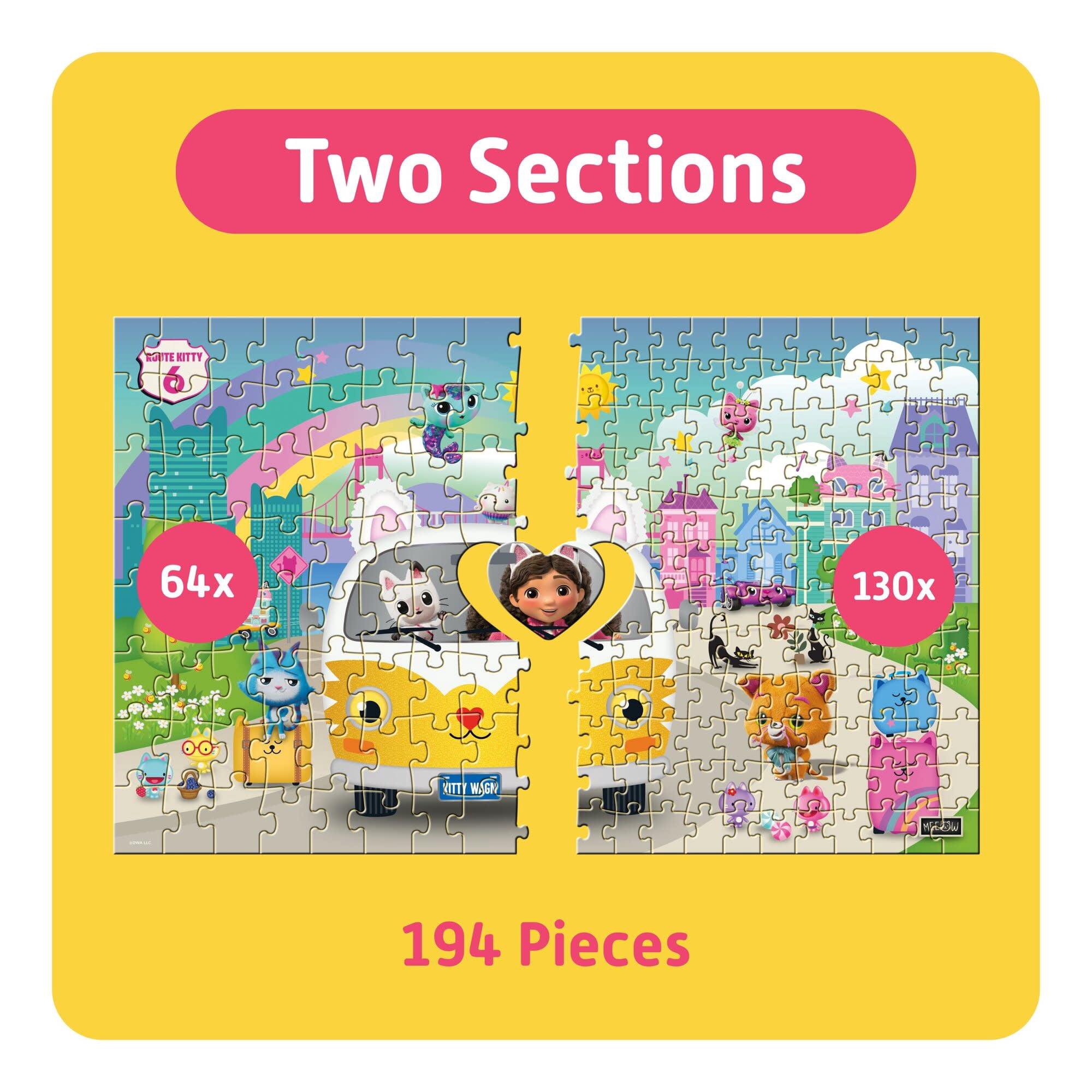 TEAMPUZZLE: Dreamworks Gabby’s Dollhouse - 194pc Puzzle, 2 Difficulty Level Sections, 19x13" City & Character Van Scene, Search & Find, Family-Kids 4+