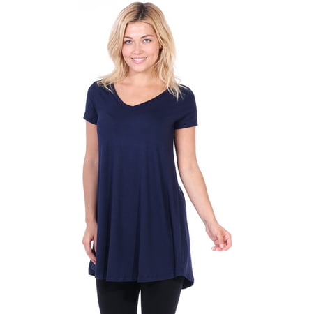 Womens Tunic Short Sleeve Top Regular also in Plus Size, Navy - Made in USA