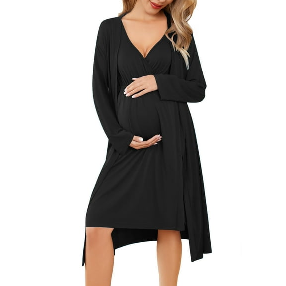 Ekouaer Women's Nursing Nightgown and Robe Set Labor and Delivery Robes Soft Maternity Nightgowns Pregnancy Gowns