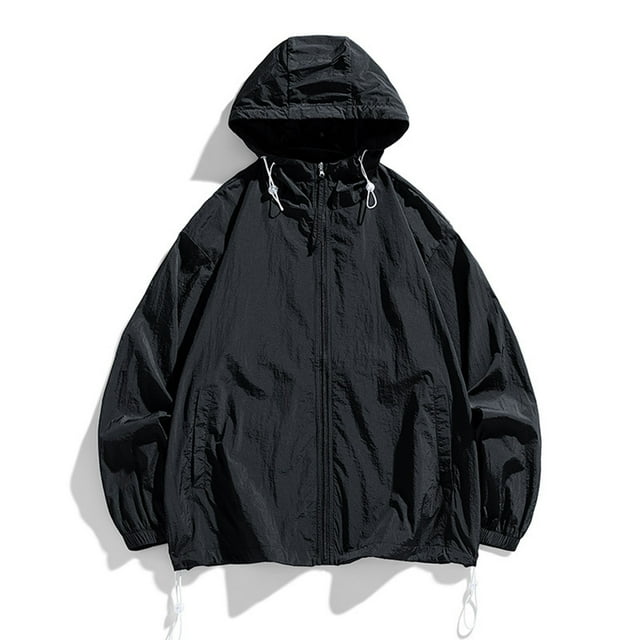 RXIRUCGD Ensemble de Protection Solaire pour Homme Veste Décontractée à Manches Longues avec Capuchon, Noir, Taille : 2TG