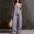 thumbnail image 6 of Bosfbaoi Two Piece Sets for Women Linen Blend Fashion Outfit Set V-Neck Sleeveless Button Tops Comfort Waist Wide Leg Pants Matching Sets Women Clothing, 6 of 6