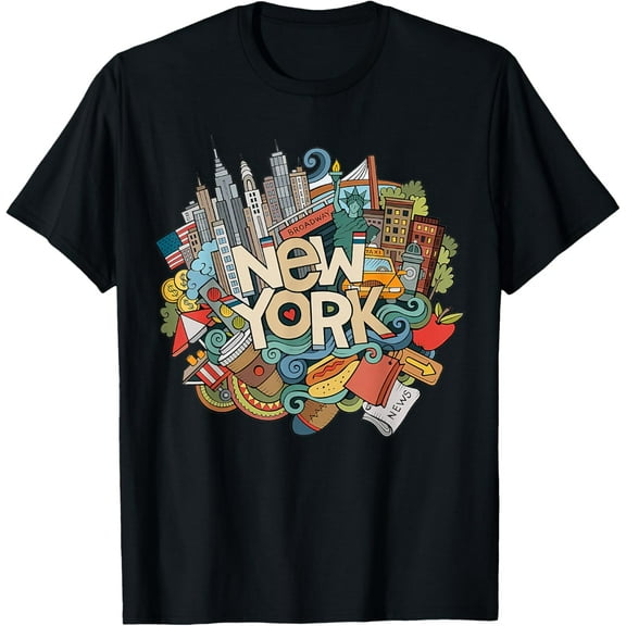 100% pure cotton for both men and womenNew York City NYC Iconic Skyline Big Apple Gift Souvenir T-Shirt